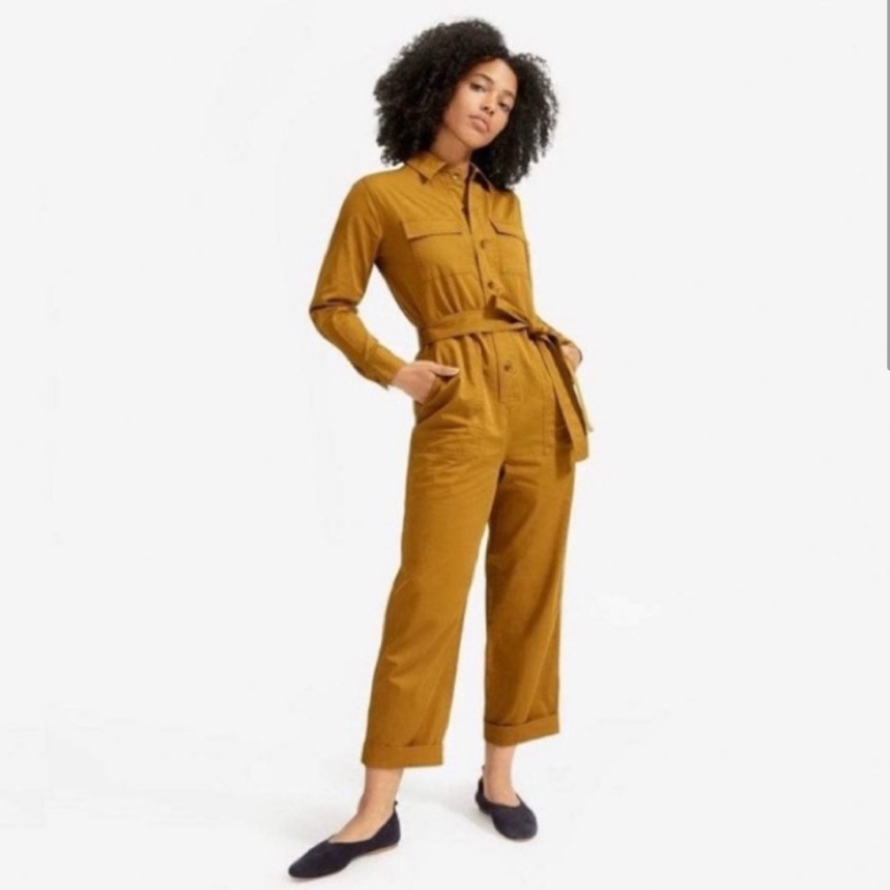 Everlane Yellow Jumpsuit with Belted Waist and Cropped Wide-Leg